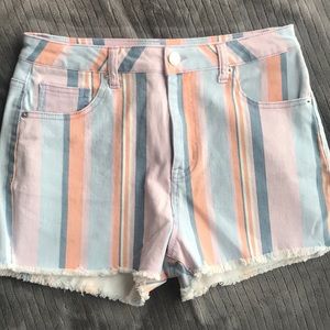 ~ striped jean shorts ~